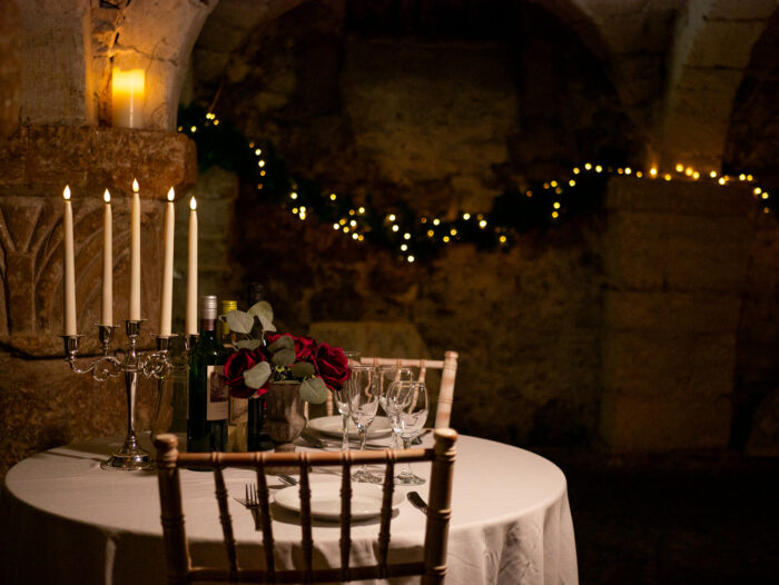 Valentines day table in Oxford Castle & Prison's Crypt