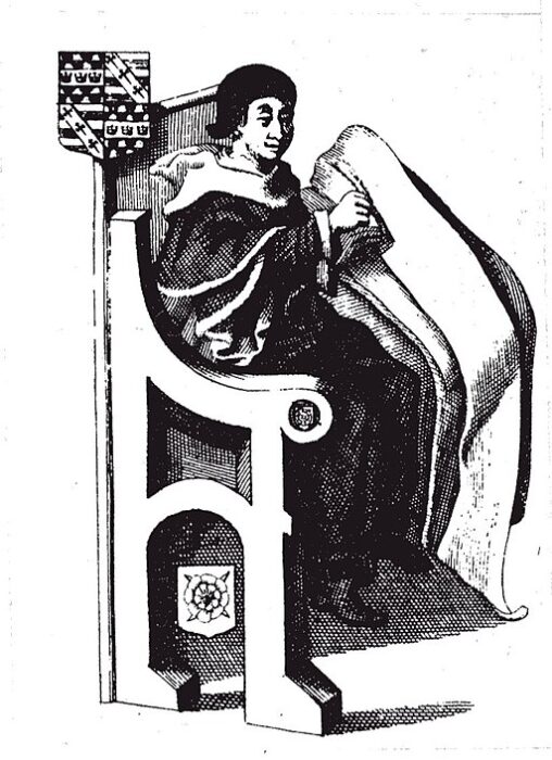 1845 reproduction of 15th century illustration depicting medieval historian John Rous.