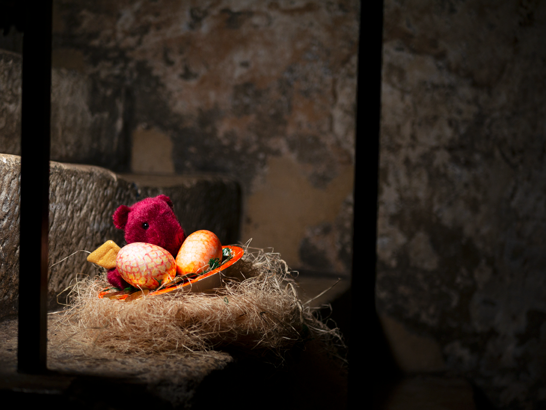 A plushy dragon in their nest children make